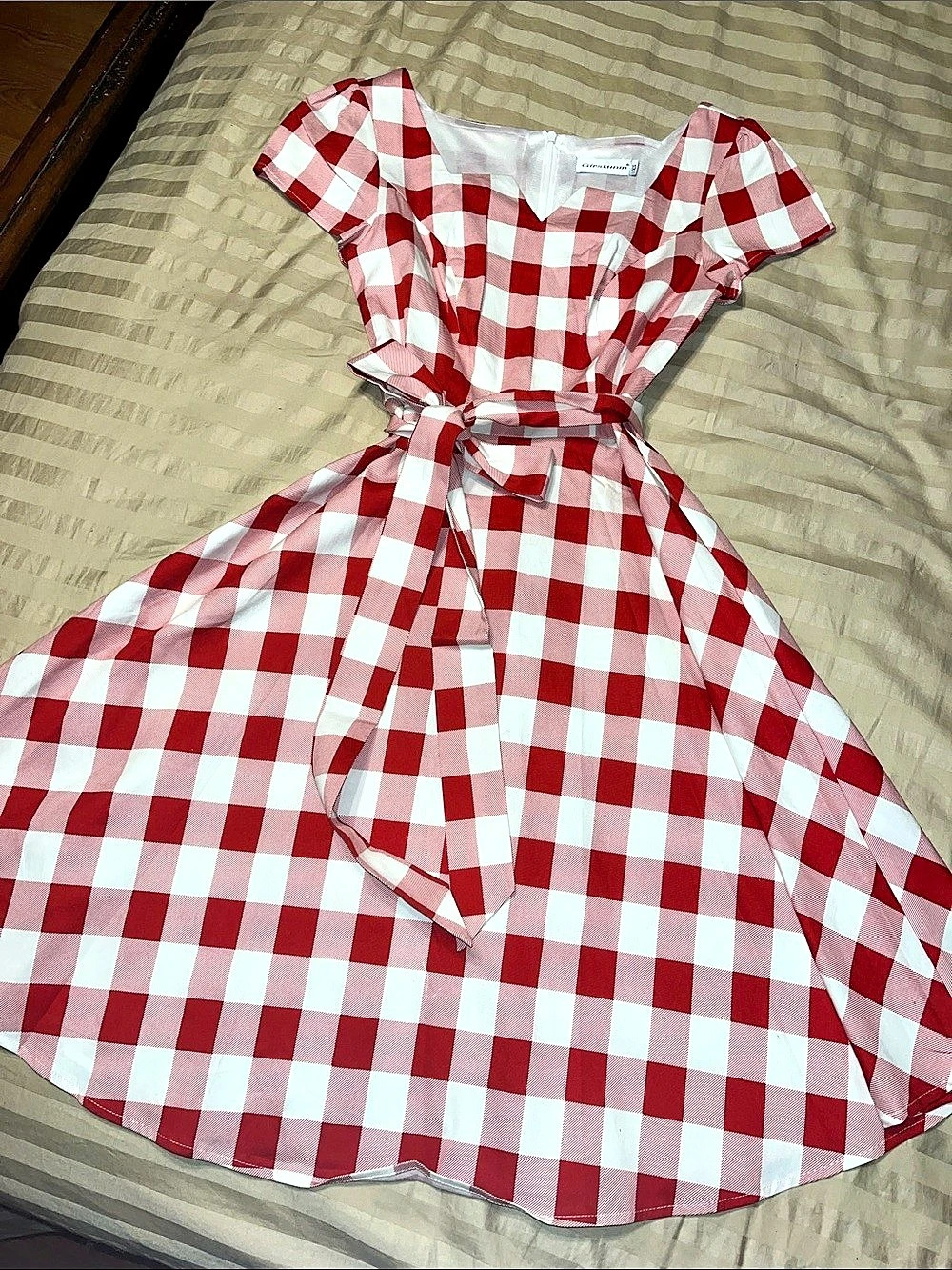 Retro Gingham Midi Dress in Red & White New Never Worn